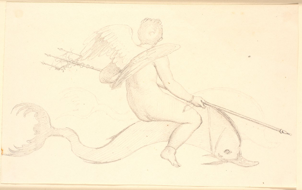 Cupid rider på en delfin. Pompeians motiv av Christen Købke