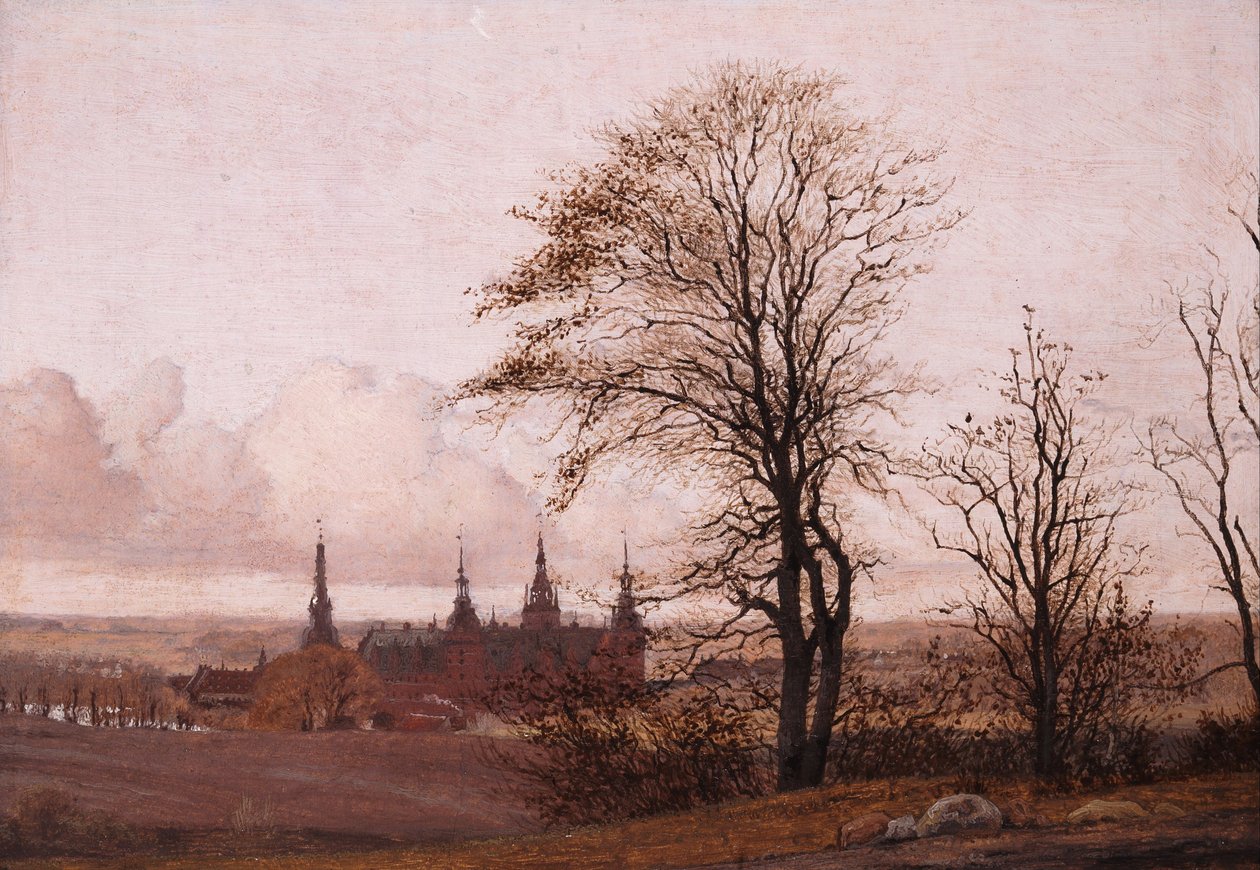 Höstlandskap. Frederiksborgs slott på medelavstånd av Christen Købke