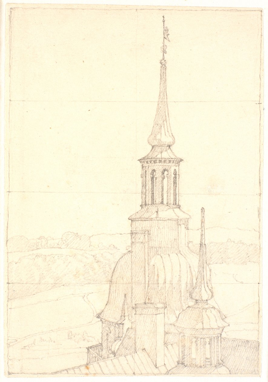 Ett av de två små tornen på Frederiksborg. av Christen Købke