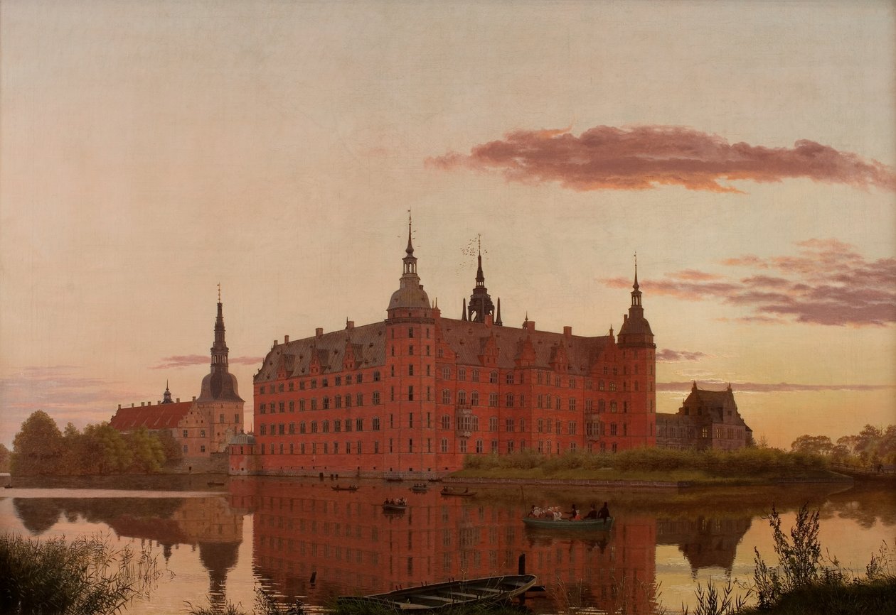 Frederiksborgs slott sett från Jægerbakken. Kväll. av Christen Schjellerup Købke