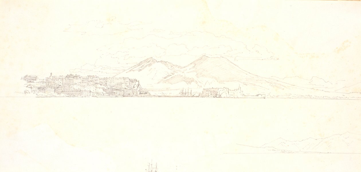 En del av Neapelbukten från Villa Reale. Vesuvius i bakgrunden av Christen Købke
