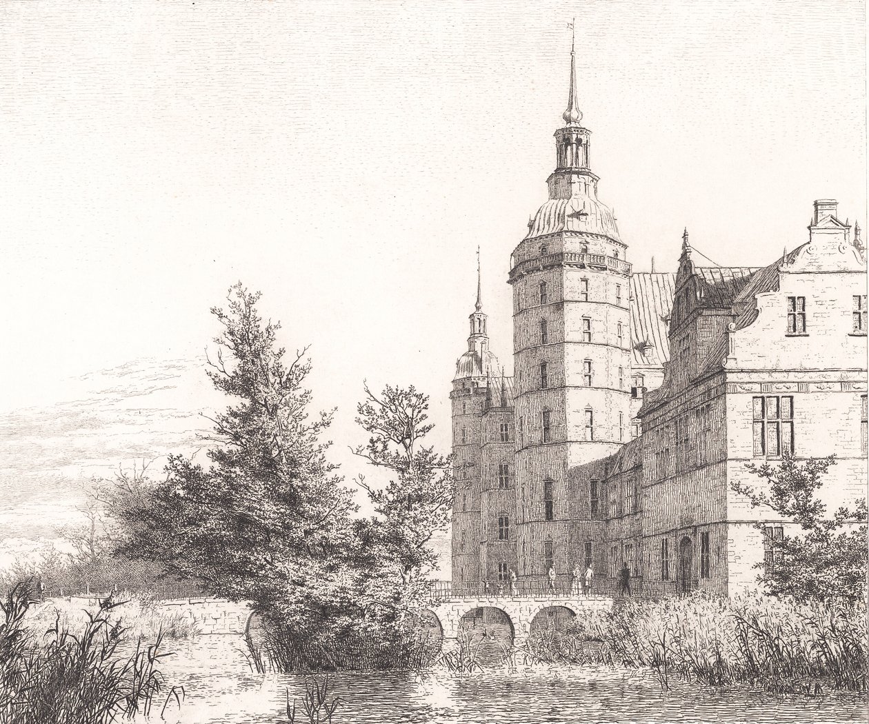 Frederiksborgs slott. Parti vid Myntbron av Christen Købke
