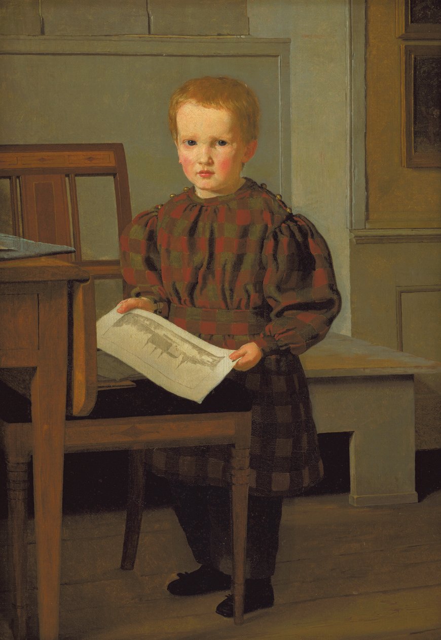 Målaren C.W. Eckersbergs son Julius i sin fars ateljé av Christen Købke