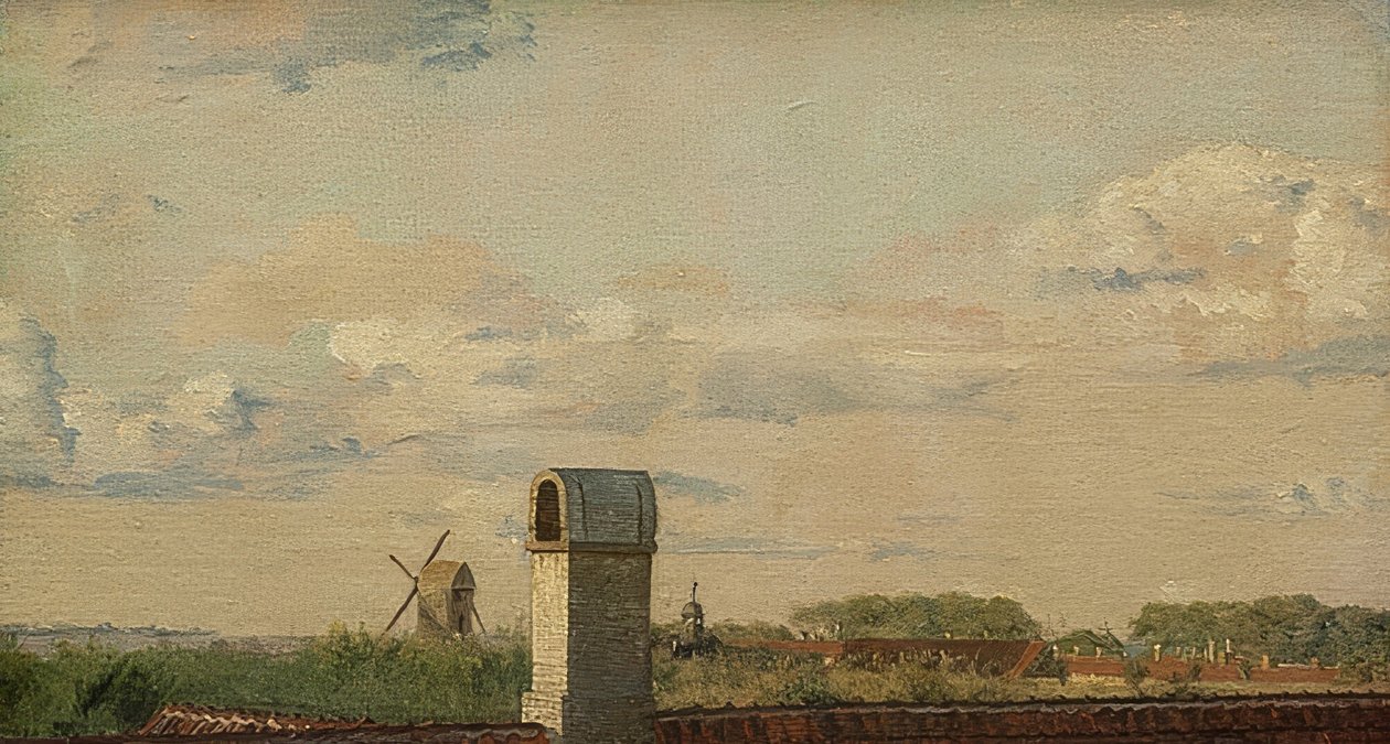 Utsikt från ett fönster i Toldbodvej till Köpenhamns slott. Omkring 1833 av Christen Schjellerup Købke