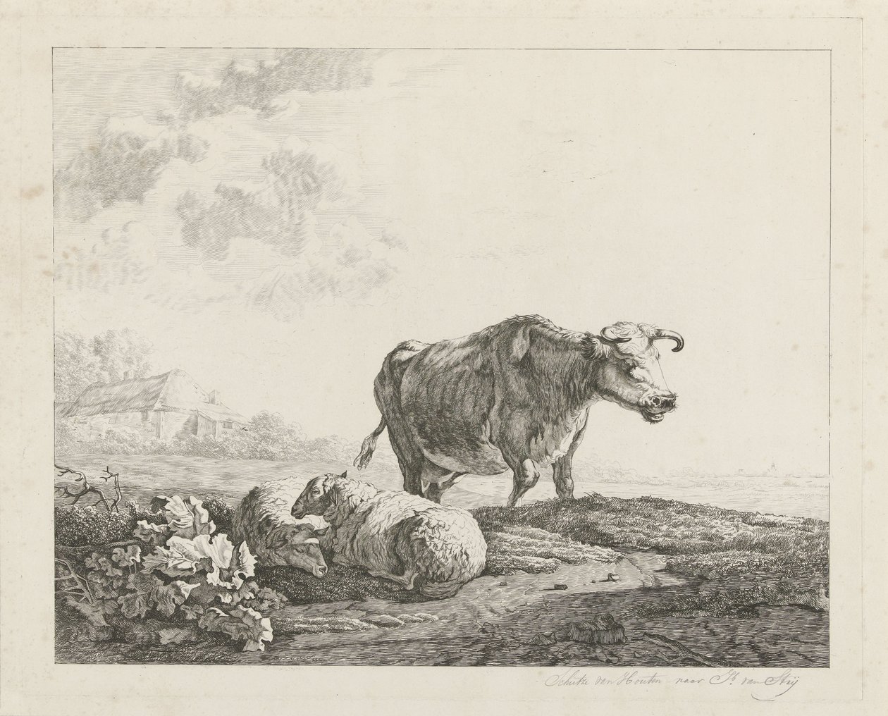 Landskap med en ko och två får av Christiaan Godfried Schutze van Houten
