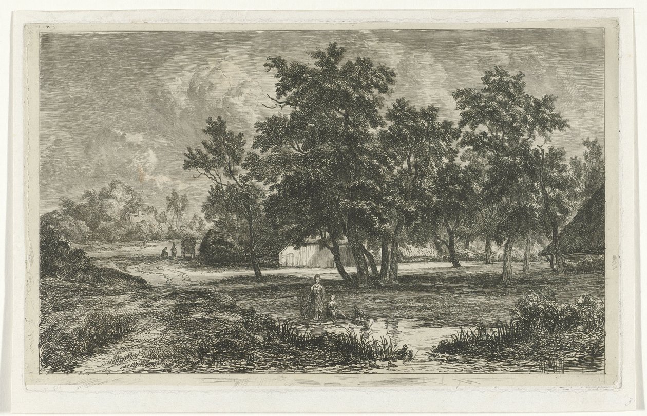 Landskap med en gård bland träden av Christiaan Immerzeel