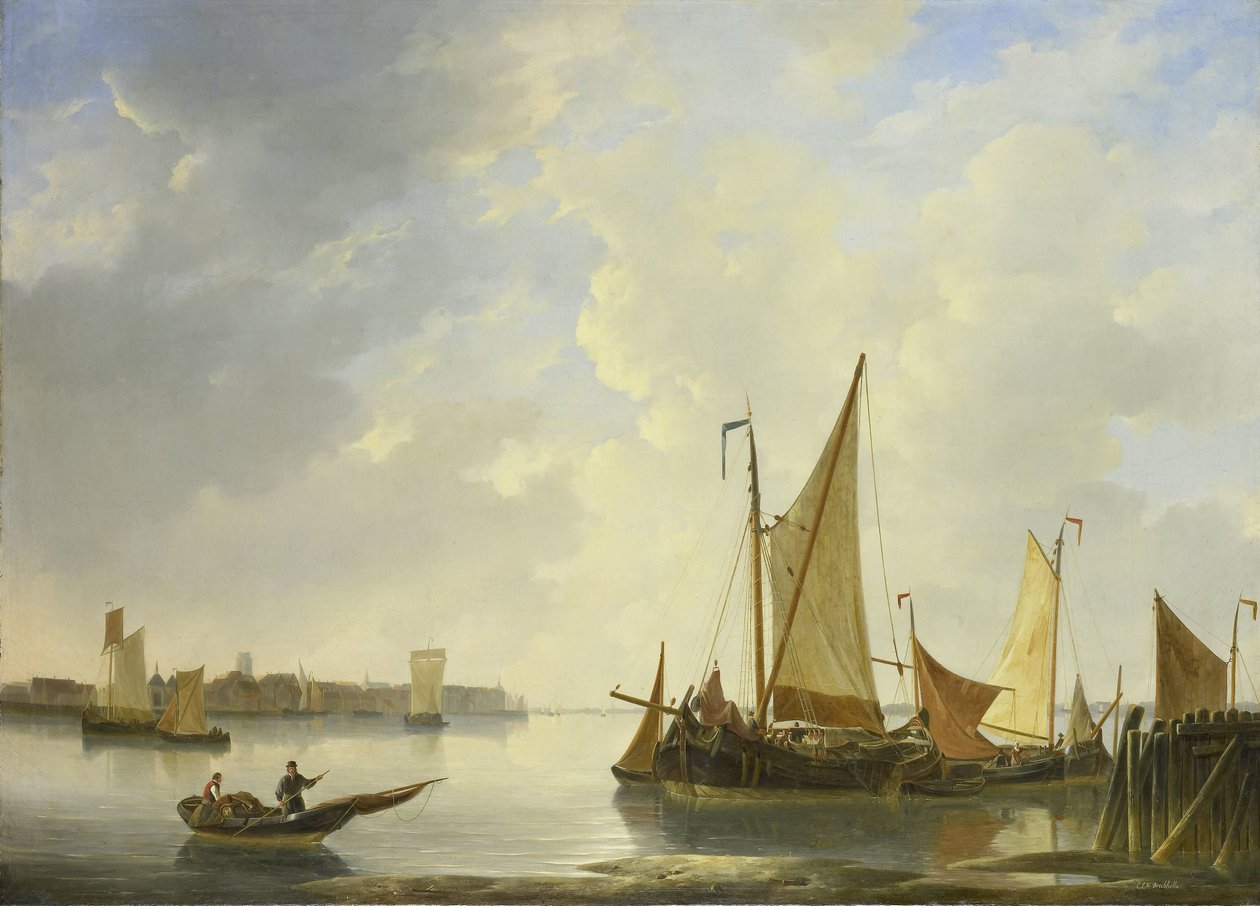 Vy över Dordrecht sett från Papendrecht av Christiaan Lodewijk Willem Dreibholtz
