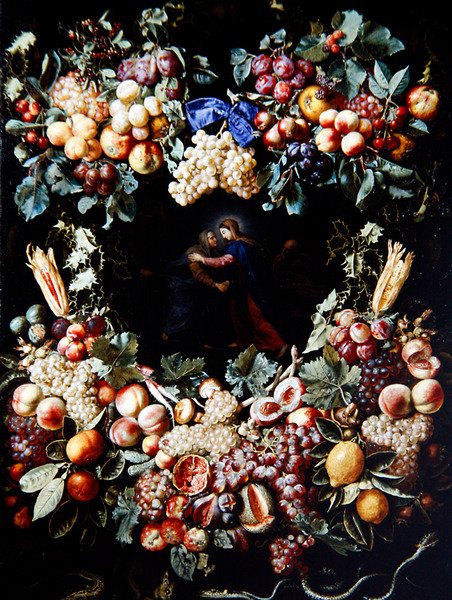 Besöket i en krans av frukt (olja på duk) av Christiaan Luykx or Luycks