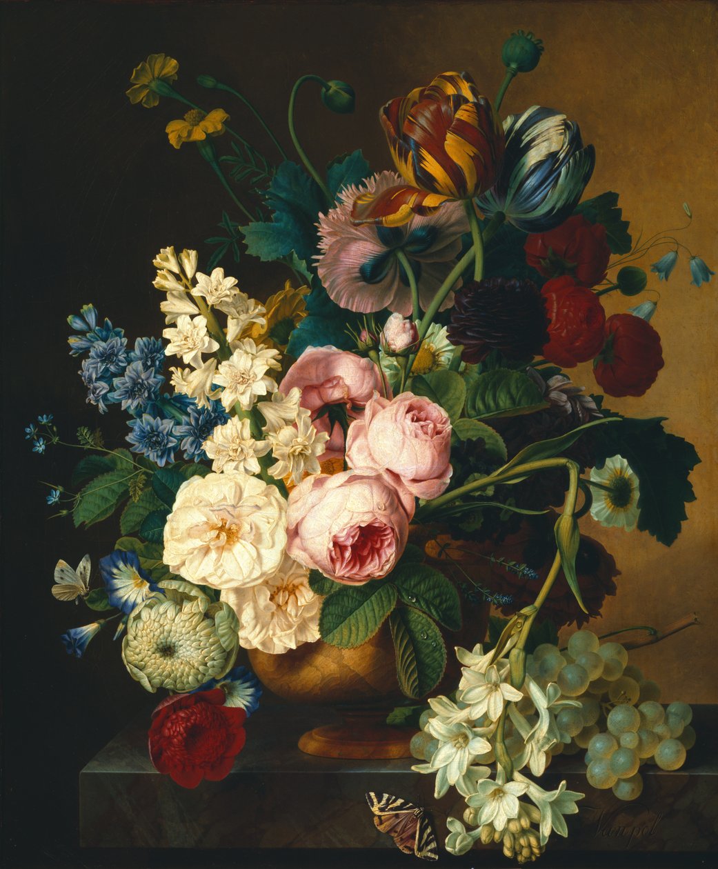 Bukett blommor på ett marmorbord av Christiaan van Pol