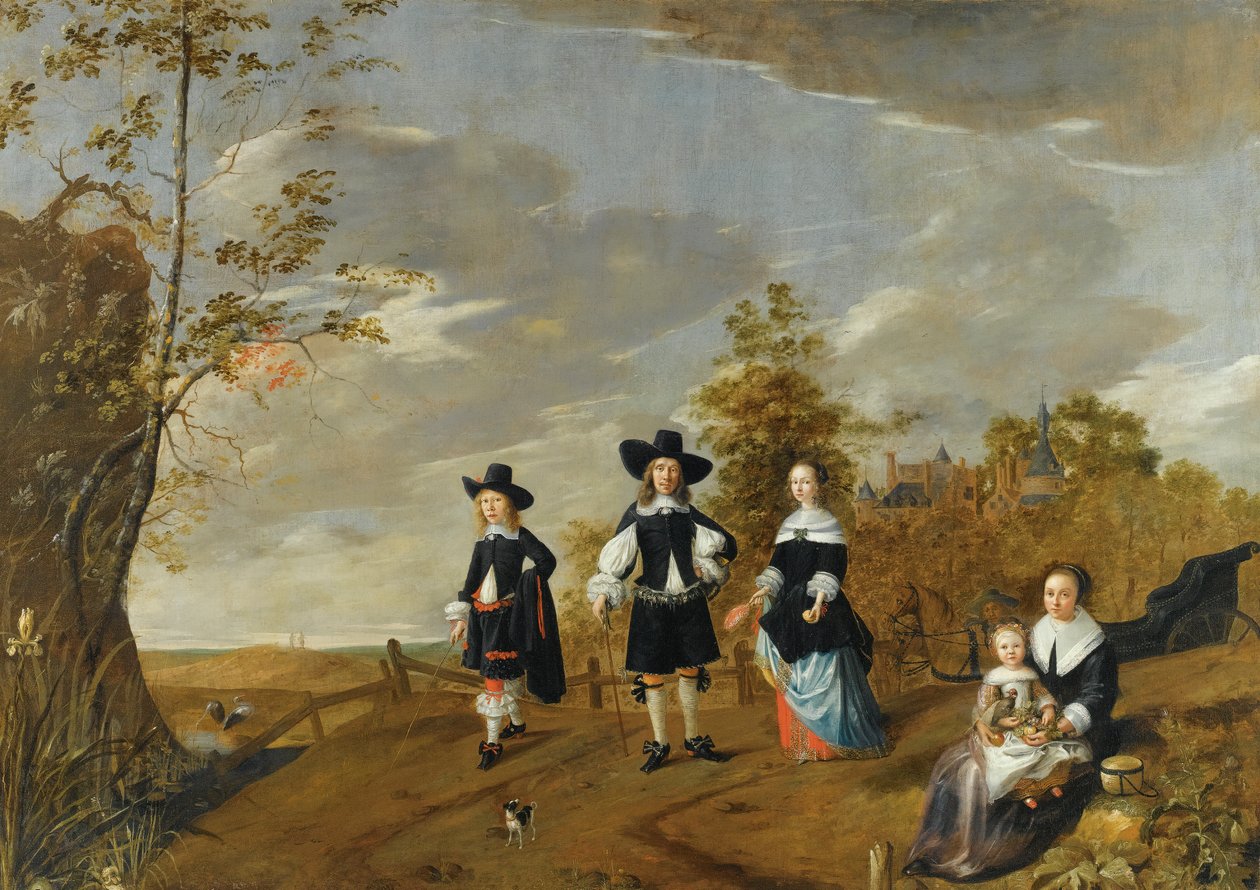 Ett familjeporträtt i ett landskap före Kasteel Duurstede av Christiaen van Colenbergh