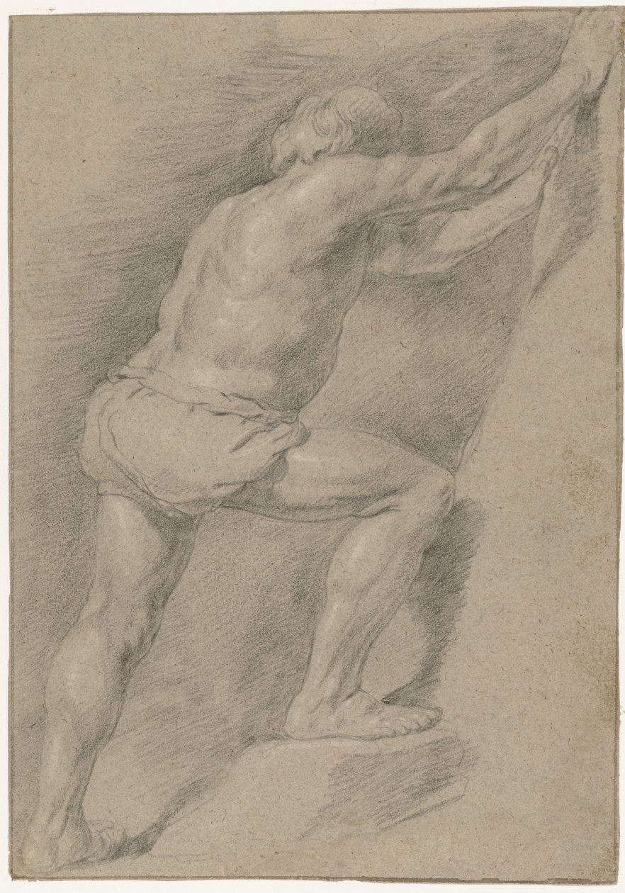 Studie av en naken man med ett upphöjt ben av Christiaen Gillisz. van Couwenberg (attributed to)