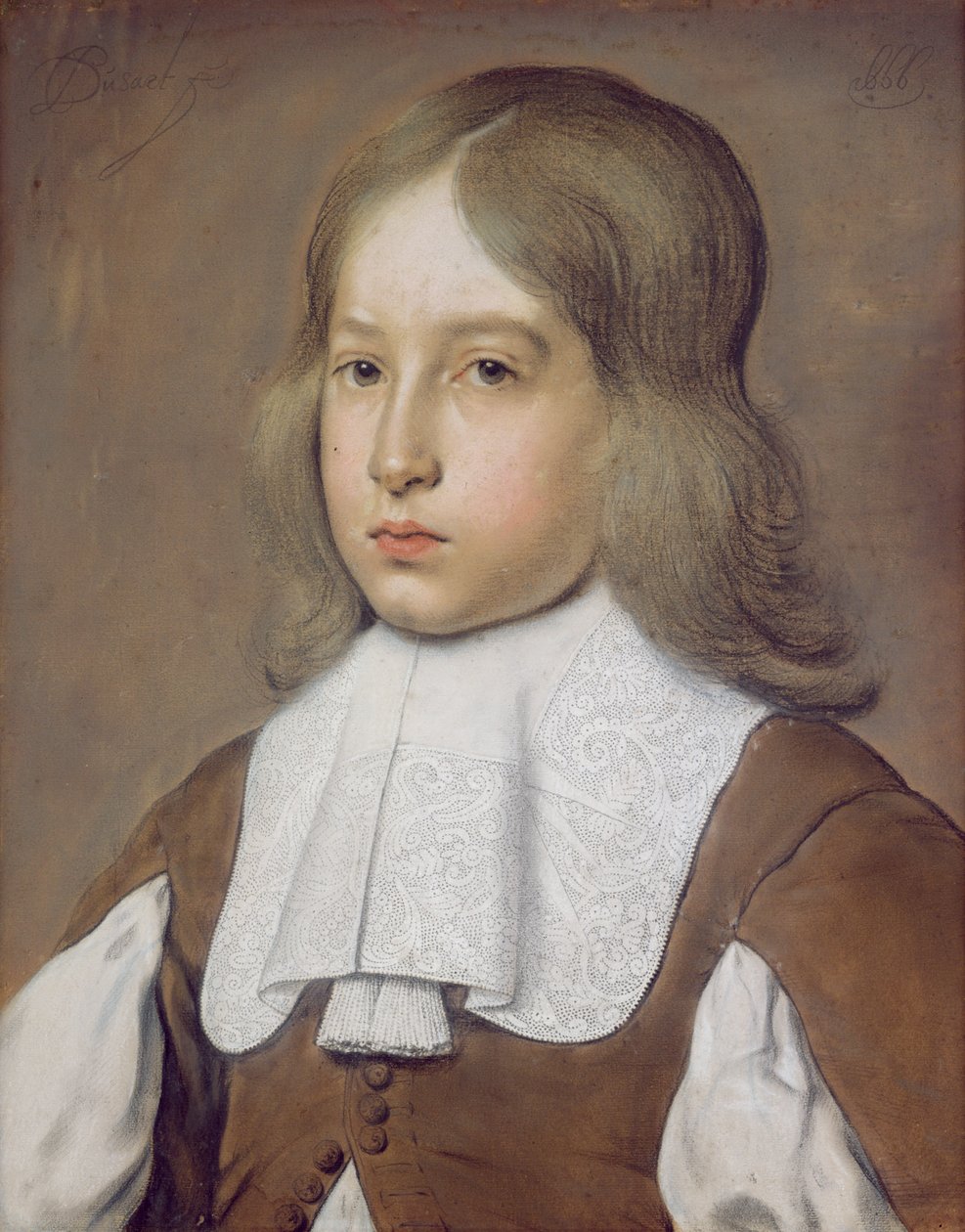 Porträtt av en ung man med spetskrage, ca 1656 (pastell på papper) av Christiaen Jansz. Dusart