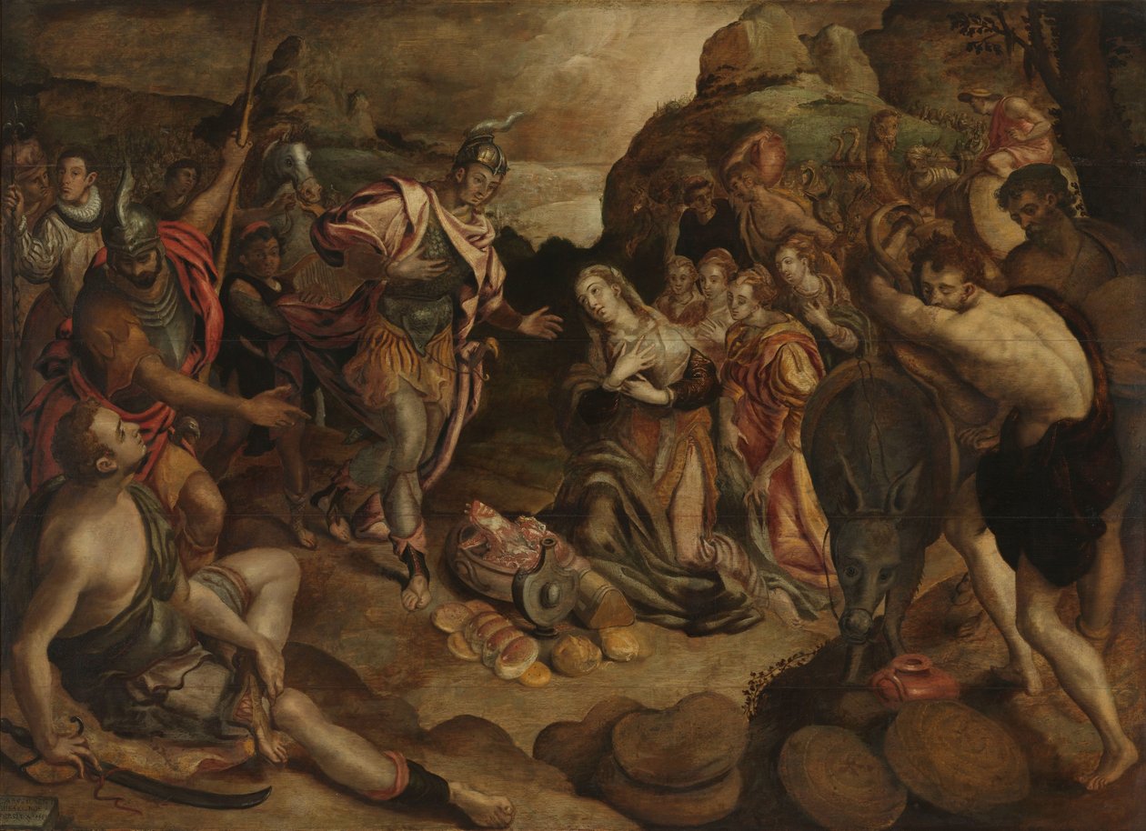 Mötet mellan David och Abigail av Christiaen Jansz. van Bieselingen