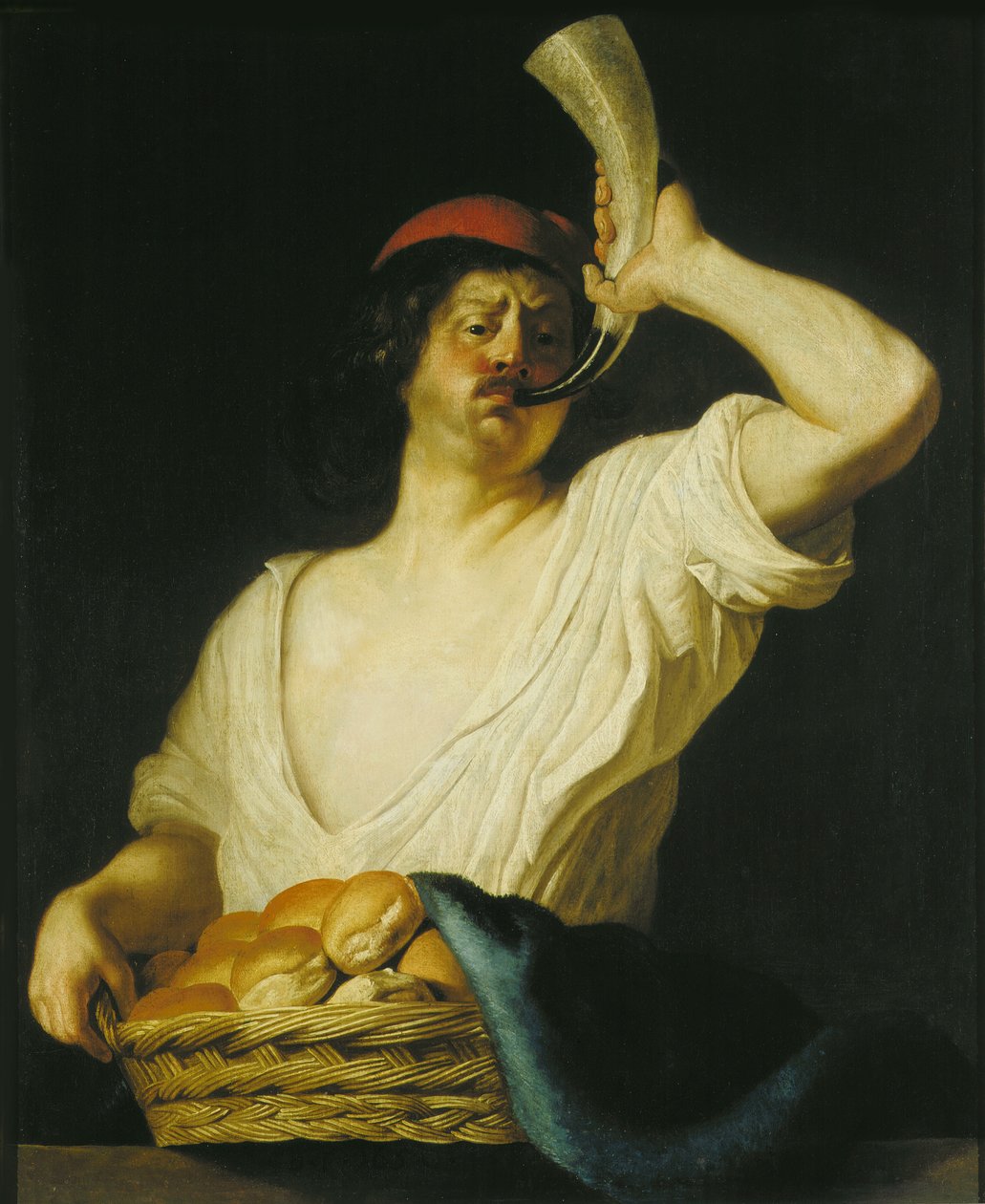 En bagare som blåser i sitt horn, 1650. av Christiaen van Couwenbergh
