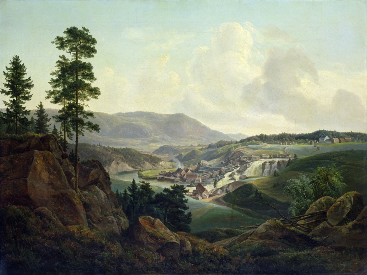 Sågbruk i Norge, 1827 av Christian Ernst Bernhard Morgenstern