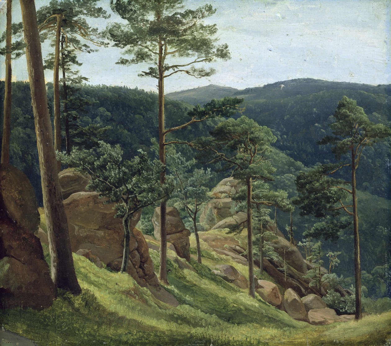 Utsikt över Mount Brocken, 1829 (olja på papper ombord) av Christian Ernst Bernhard Morgenstern