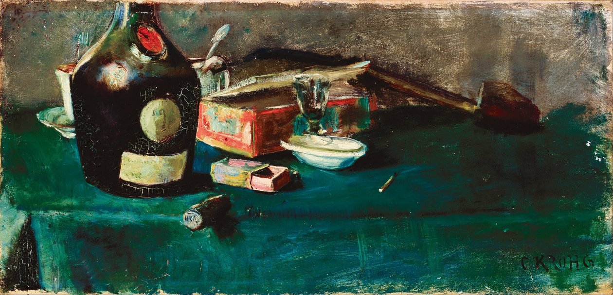 Stilleben med en D.O.M. flaska av Christian Krohg