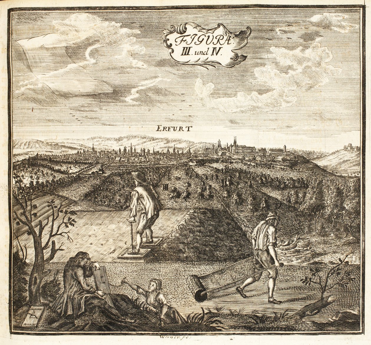 Trädgårdsmästare förbereder marken för sådd, pub. Erfurt i Thüringen, 1753-55 gravyr av Christian Reicharts