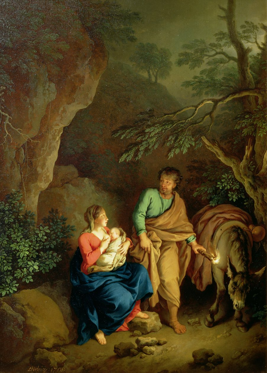Vila på flykten till Egypten, 1760 (panel) av Christian Wilhelm Ernst Dietrich