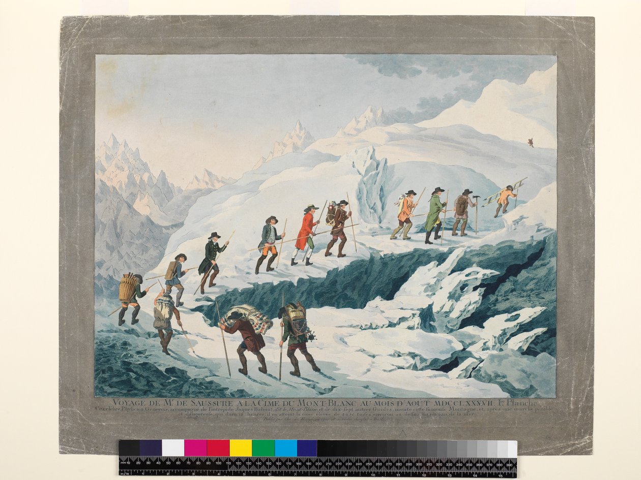 Valentin-Richards. Ascent of Mont Blanc av M. de Saussure i augusti 1787, ca 1790 (tryck) av Christian von Mechel