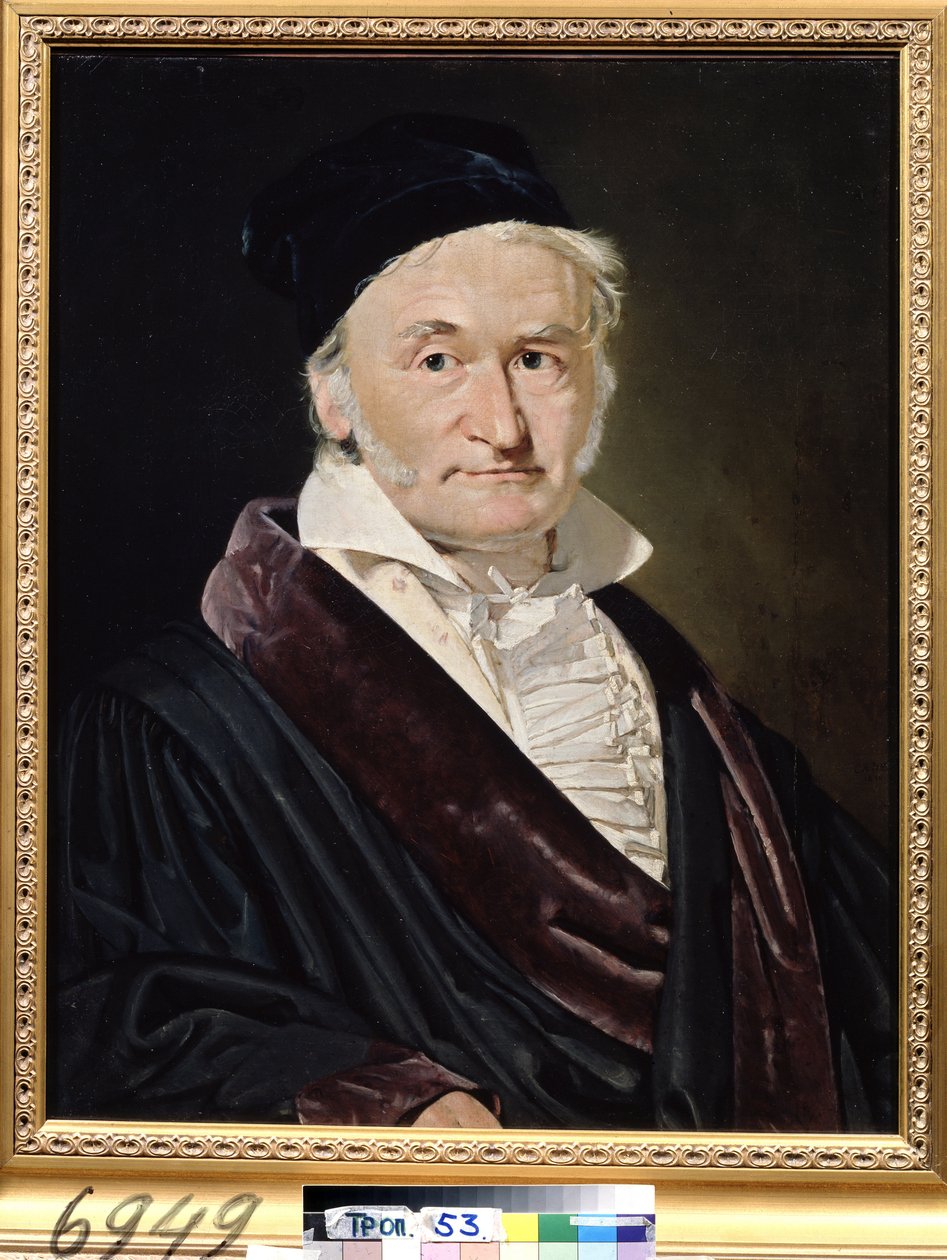 ""Portrait du scientifique allemand Karl (Carl) Friedrich Gauss (1777-1855)"" (Porträtt av matematikern, astronomen och fysikern Carl Friedrich Gauss (1777-1855)) Peinture de Christian Albrecht Jensen (1792-1870) 1840 Dim. 66x52 cm Musee Pouchkine, M av Christian Albrecht Jensen