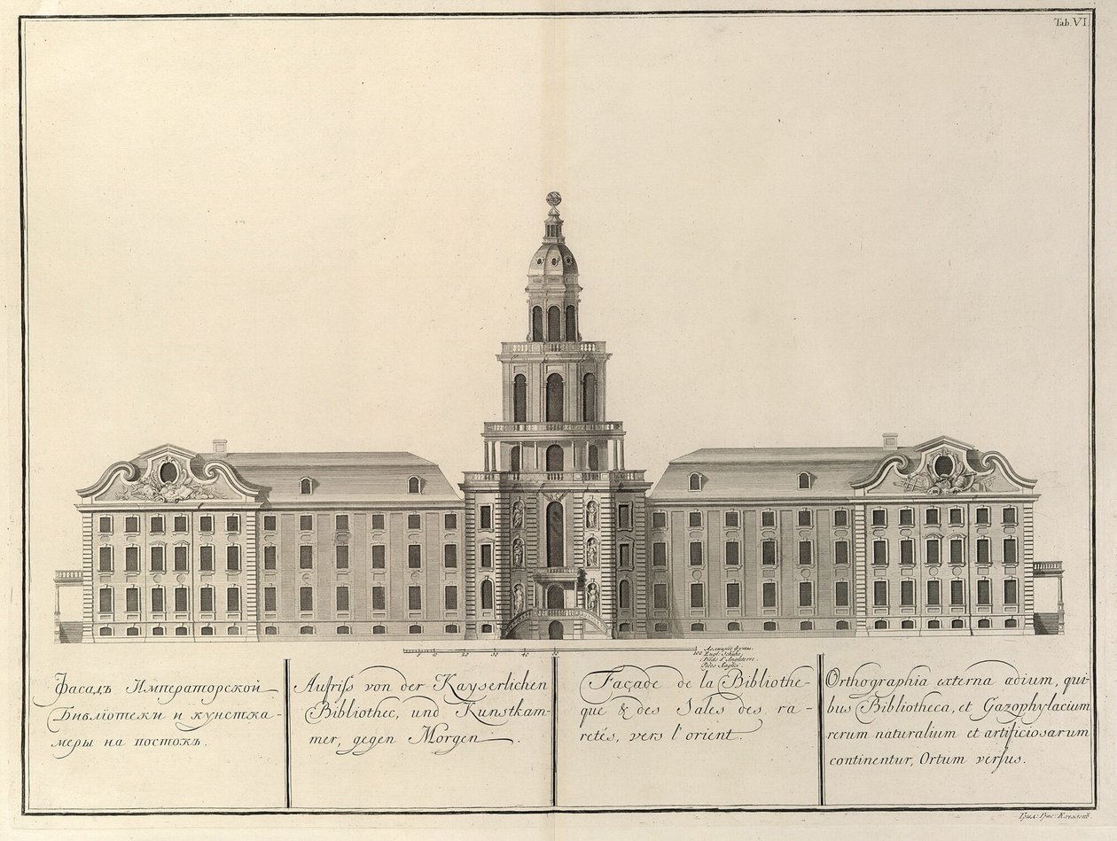 Imperial Library and Kunstkammer Från: Byggnaden av Imperial Academy of Sciences, 1741 av Christian Albrecht Wortmann