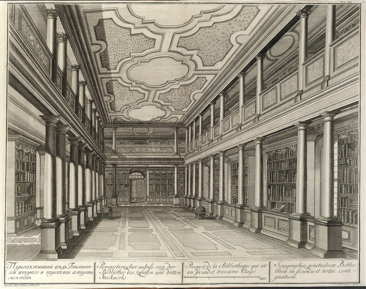 Bibliotek Från: Byggnaden av Imperial Academy of Sciences, 1741 av Christian Albrecht Wortmann