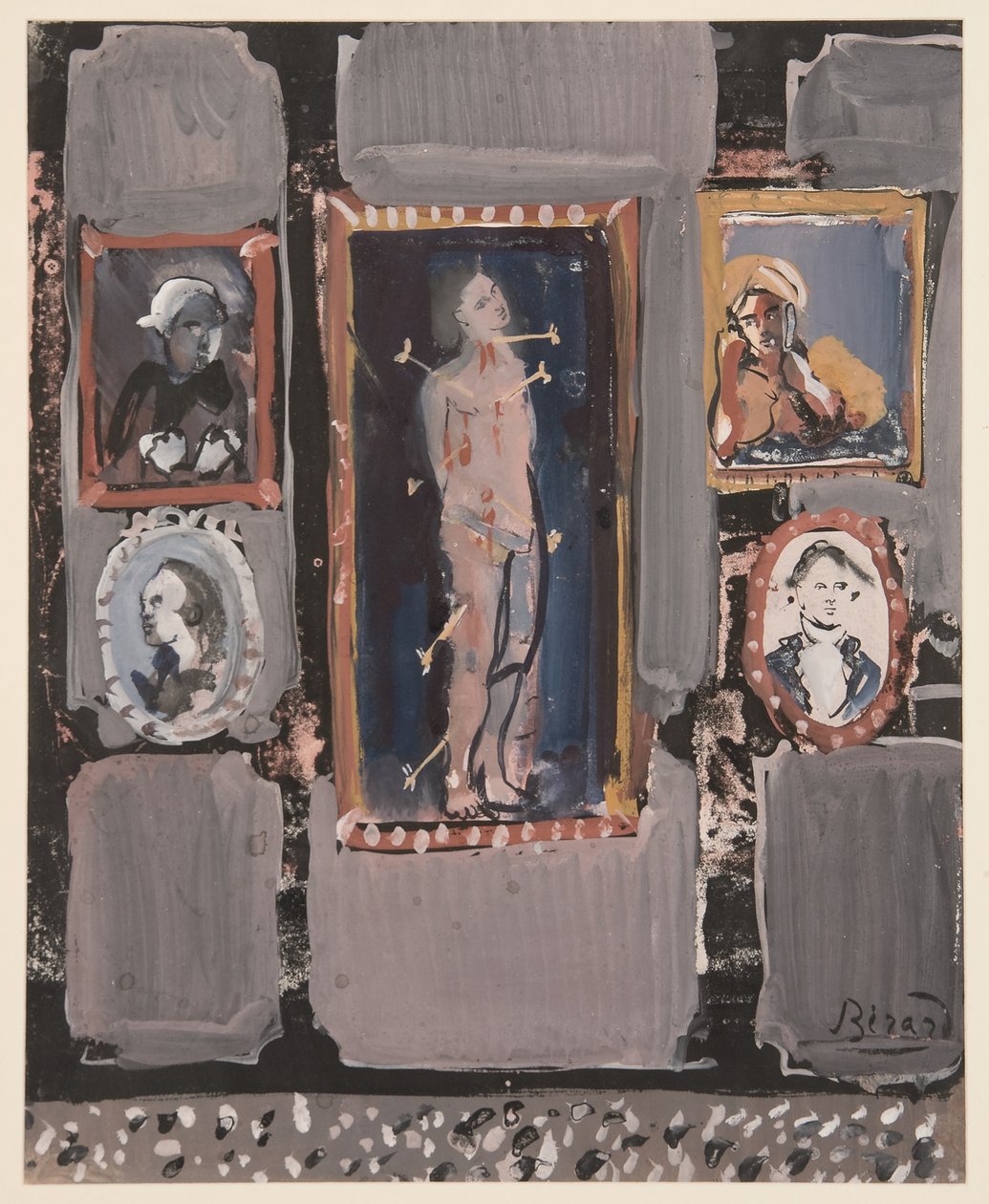 Saint Sebastian på en grå bakgrund, ca. 1935-1945 (gouache på papper) av Christian Bérard