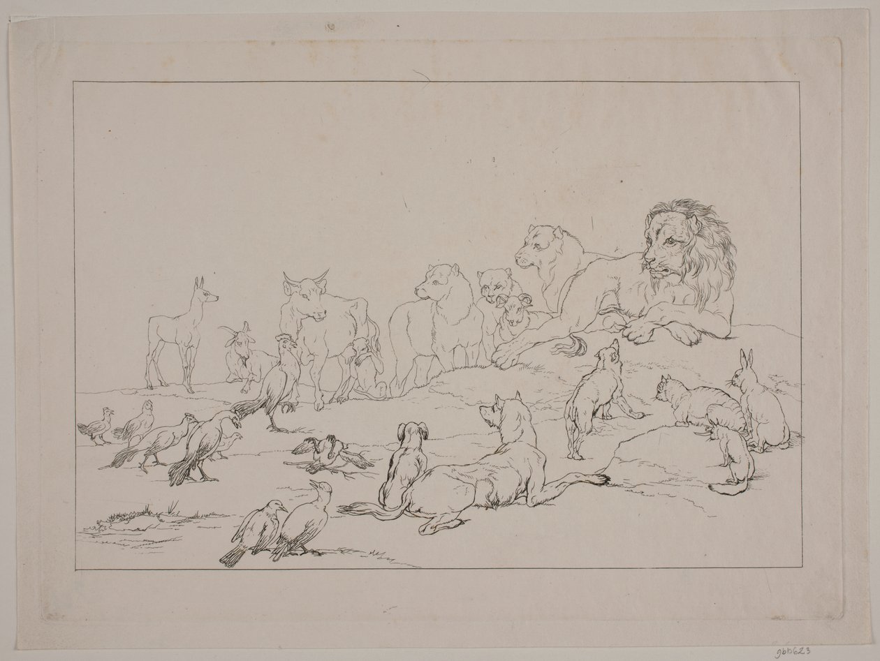 Sammansättningen av djuren. Illustration för "Reineke Fuchs" av Christian David Gebauer