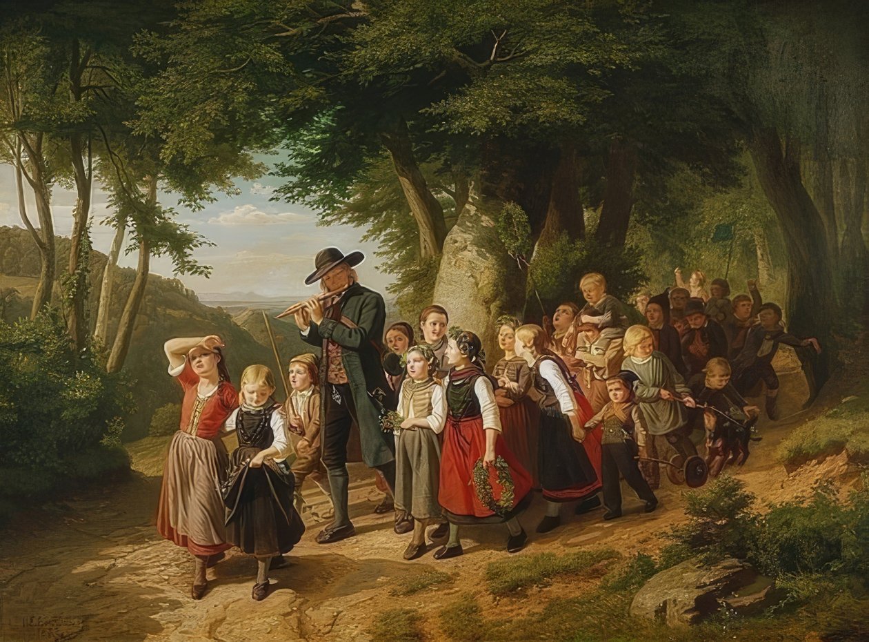 Kommer hem från skolfestivalen. 1852 av Christian Eduard Boettcher