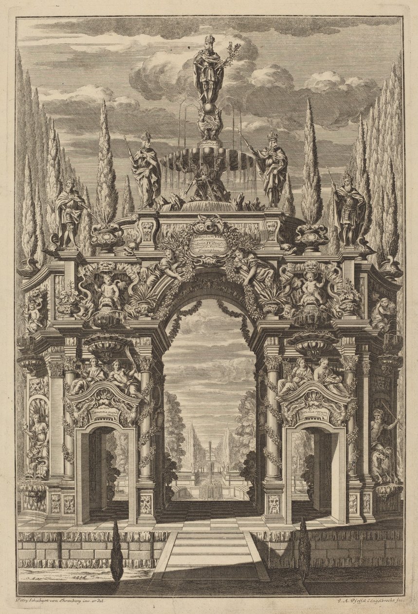 Triumfbåge för Friedrich IV av Christian Engelbrecht and Johann Andreas Pfeffel, after Peter Schubert von Ehrenberg