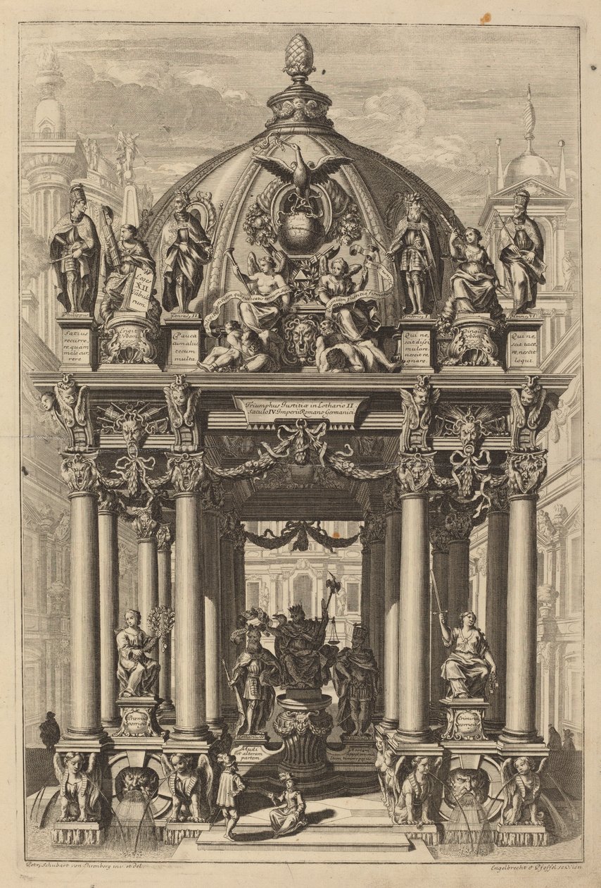 Triumfbåge för Lotharius II av Christian Engelbrecht and Johann Andreas Pfeffel, after Peter Schubert von Ehrenberg