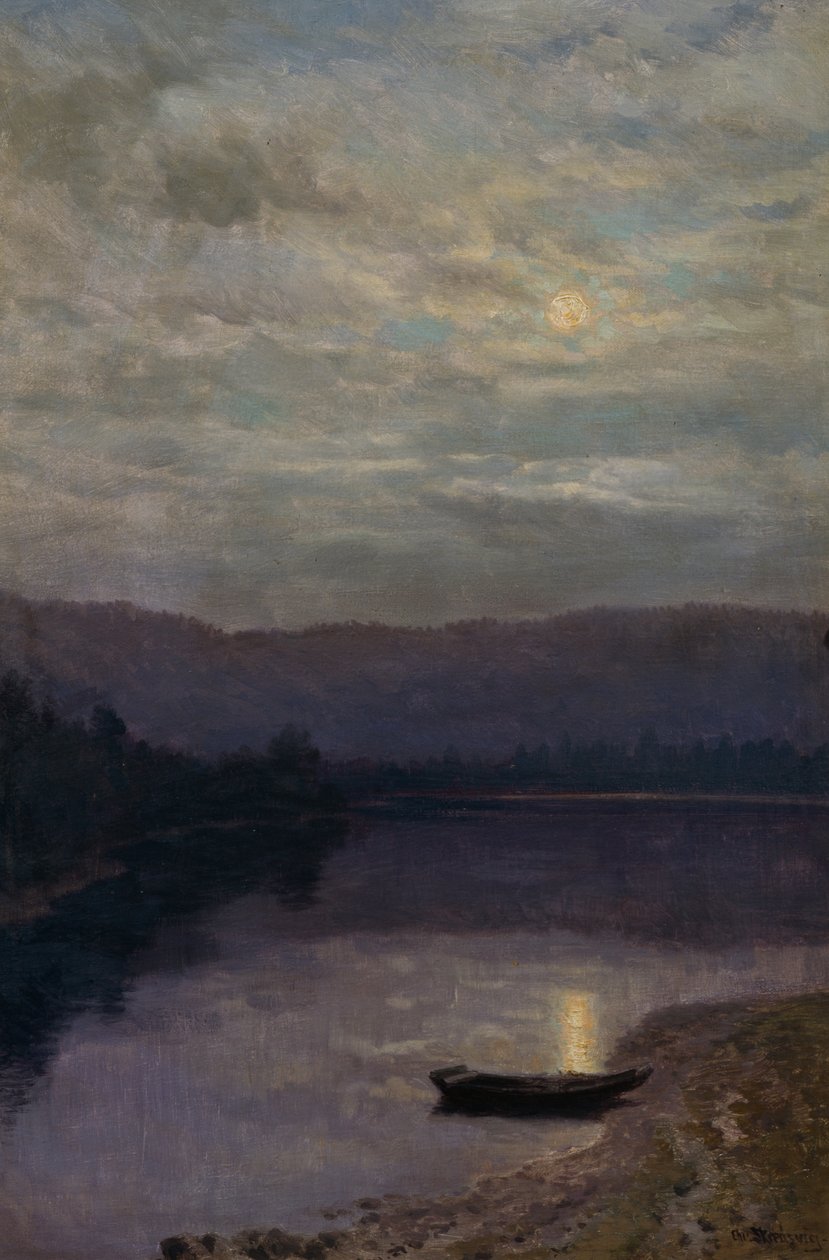 Moon Rise by the Solevatne (olja på duk) av Christian Eriksen Skredsvig
