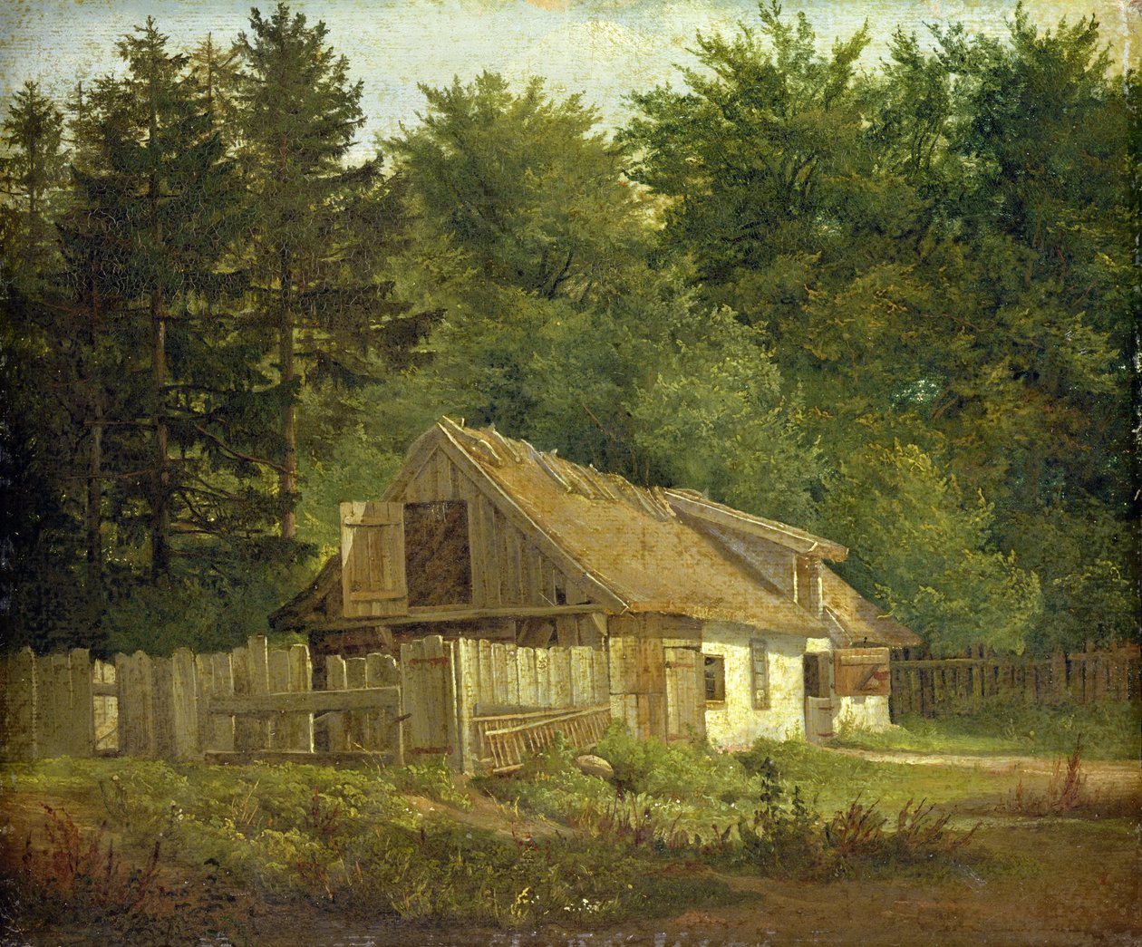 Ett hus i Frederiksdalsskogen nära Köpenhamn, 1828 (olja på papper monterad på kort) av Christian Ernst Bernhard Morgenstern