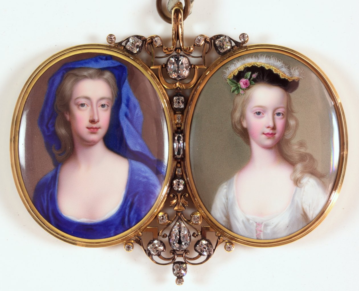 Lady Henrietta Cavendish Holles Harley och hennes dotter Margaret (emalj) (se även 3076141) av Christian Friedrich Zincke