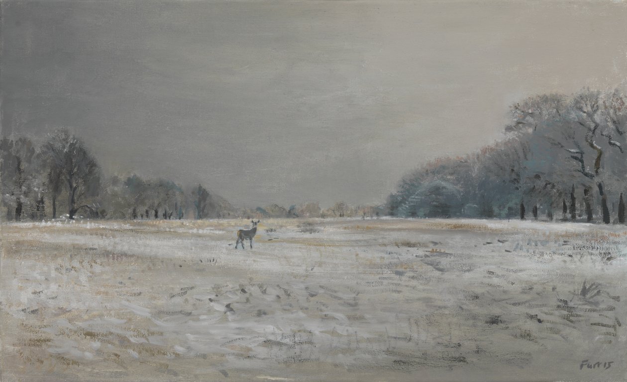 Hjort i snön - Richmond Park, 2015 (olja på duk) av Christian Furr