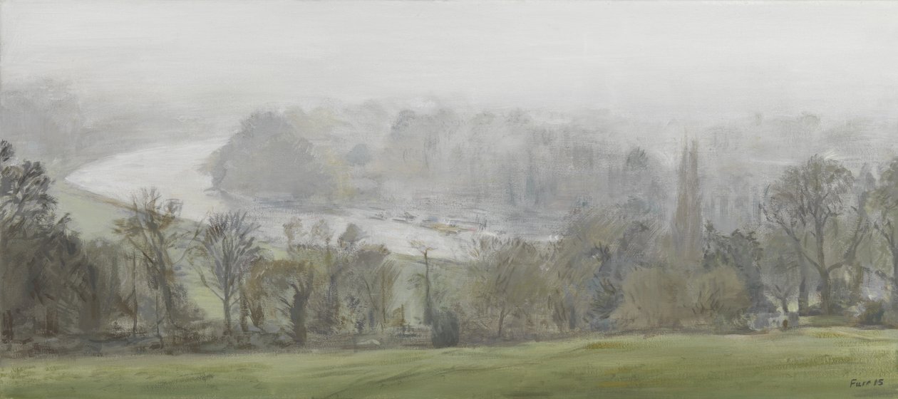 In a Mist (Silver) - Thames from Richmond Hill, Mists, 2015 (olja på duk) av Christian Furr