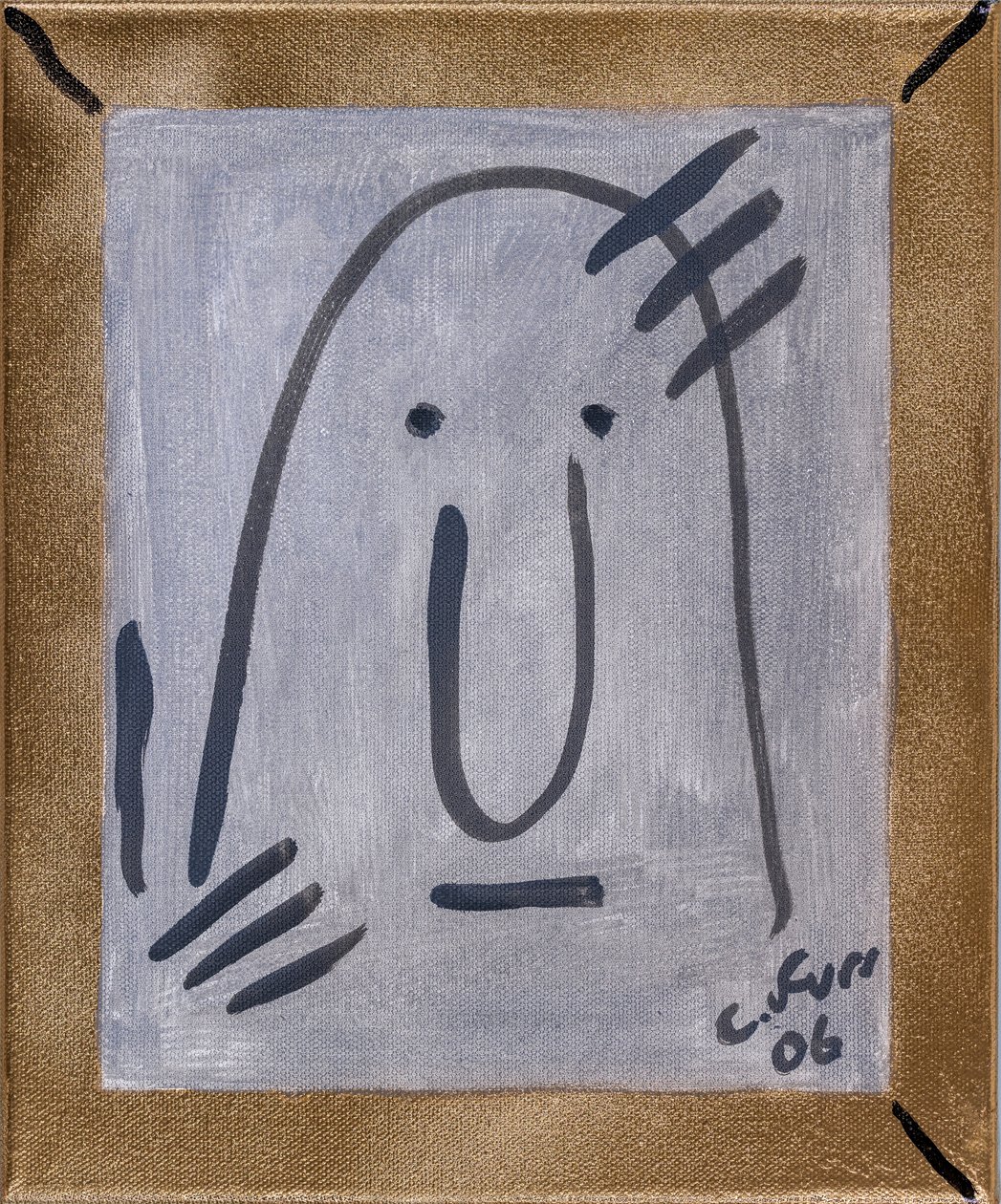 Påminner mig om min egen existens II 2006 (olja och guldspray på duk) av Christian Furr