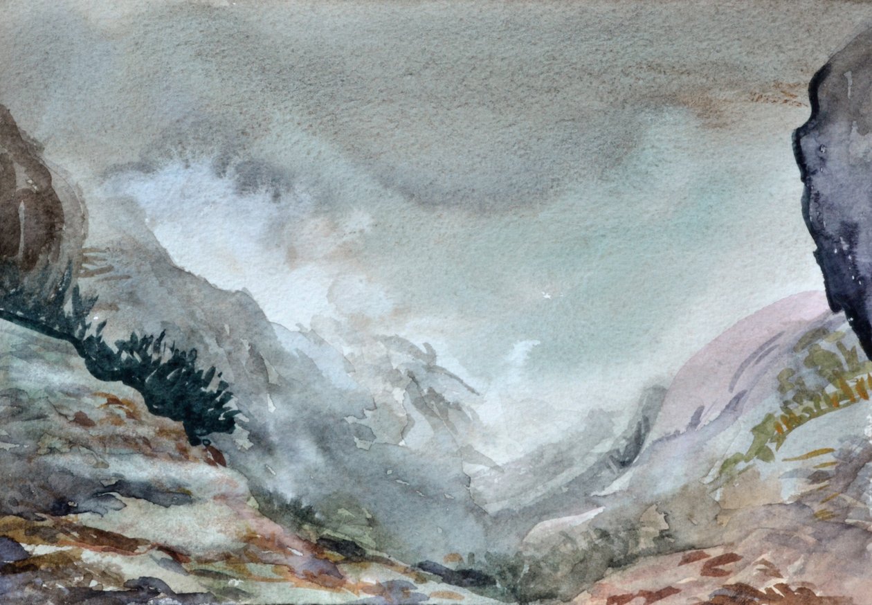 Valley In Mist, 2015 (akvarell på papper) av Christian Furr
