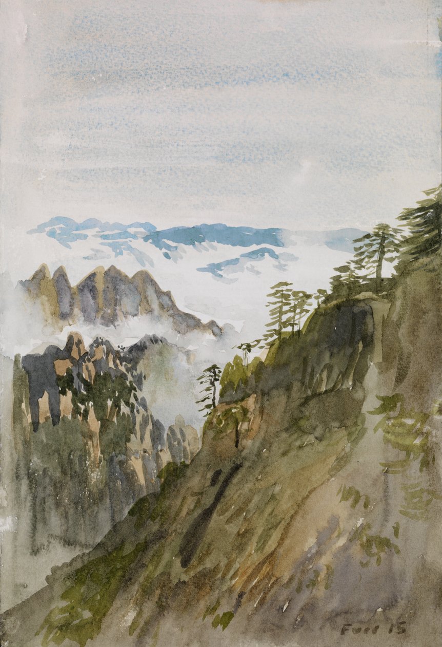 Yellow Mountain Pines, Huangshan, 2015 (akvarell på papper) av Christian Furr