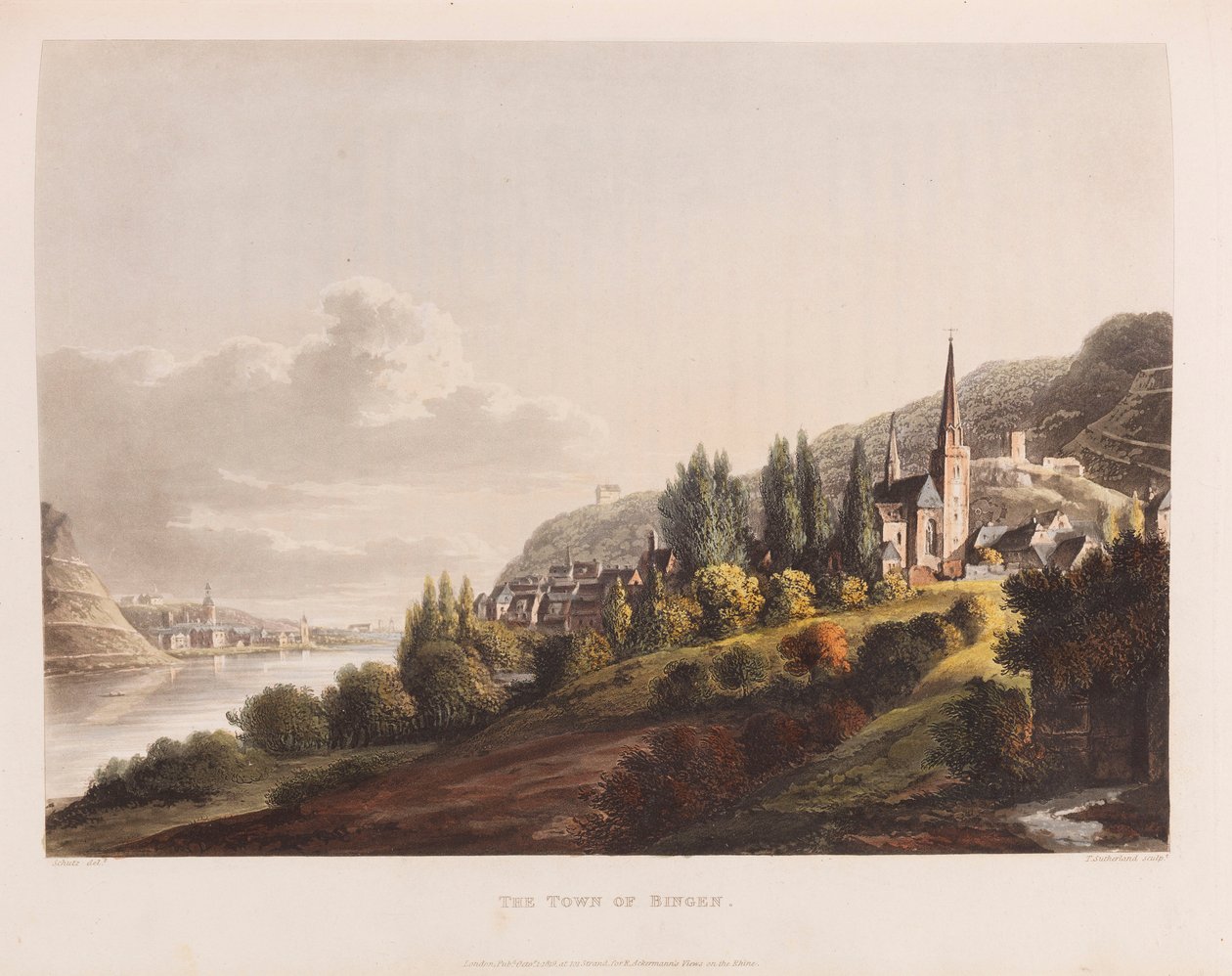 Bingen. Från: En pittoresk rundtur längs Rhen, 1820. av Christian Georg Schütz the Younger