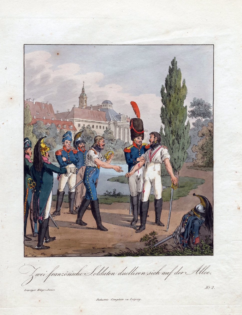 ""två franska soldaters duell"" Akvarell av Christian Gottfried Heinrich Geissler (1770-1844) 1808 Privat samling av Christian Gottfried Geissler