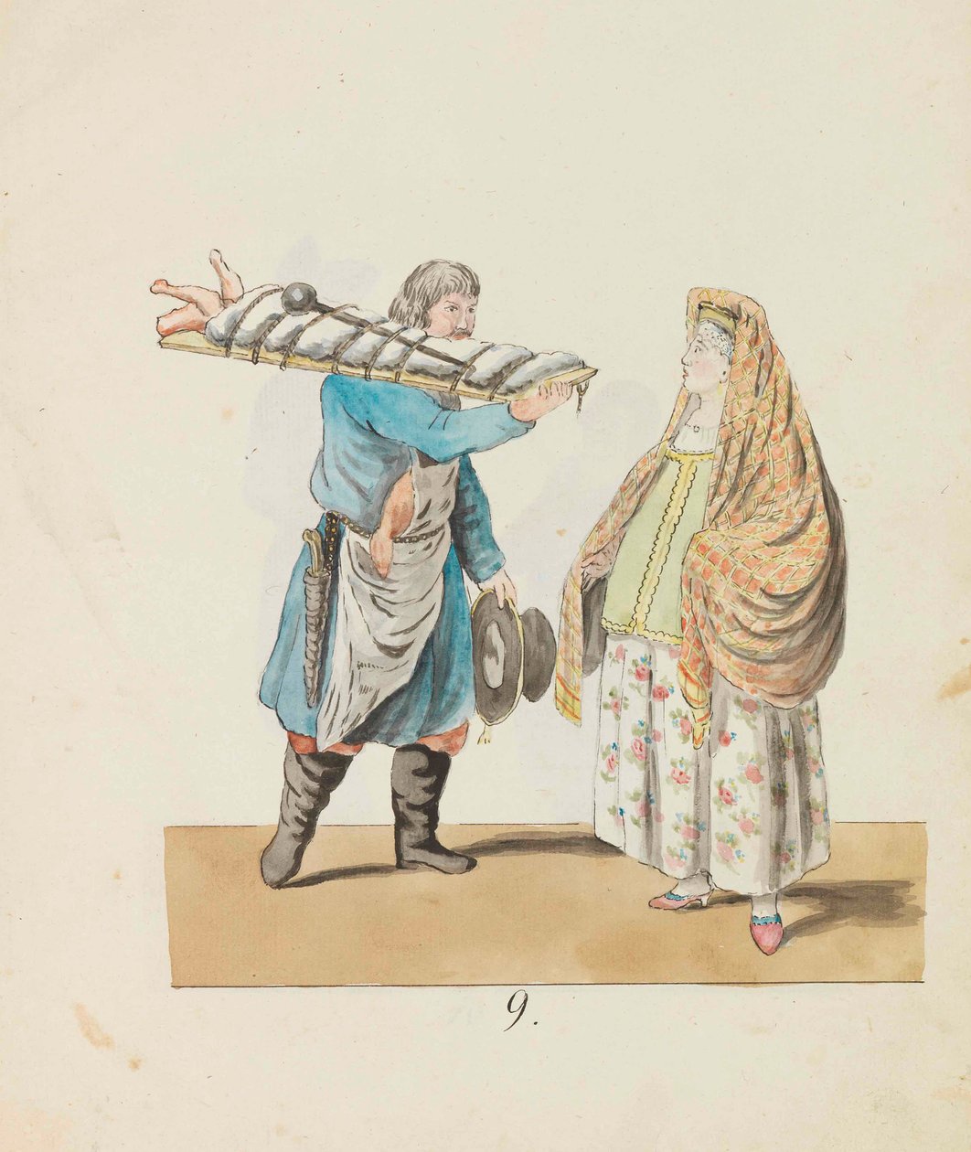 Slaktare med gris på brädan och köpman Ur serien St. Petersburg..., 1799. av Christian Gottfried Heinrich Geissler