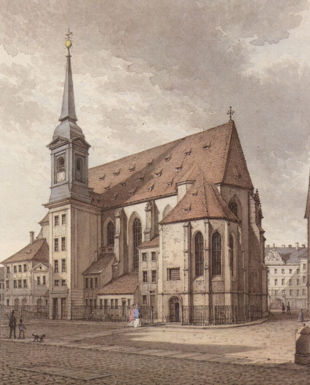 Akvarell av Sophienkirche i Dresden av Christian Gottlob Hammer