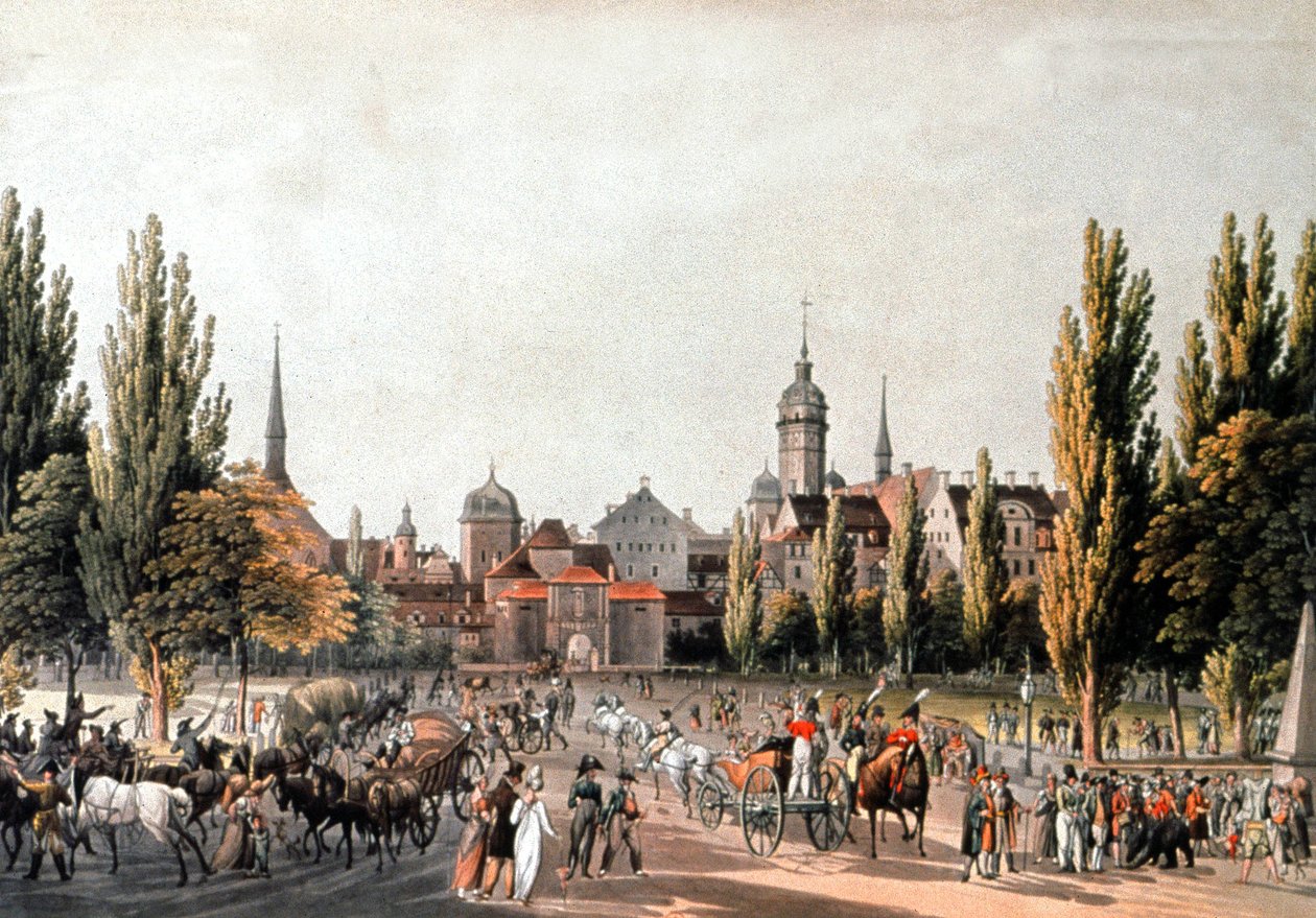 Leipzig trade Fair, c.1810-20 (engraving) av Christian Gottlob Hammer