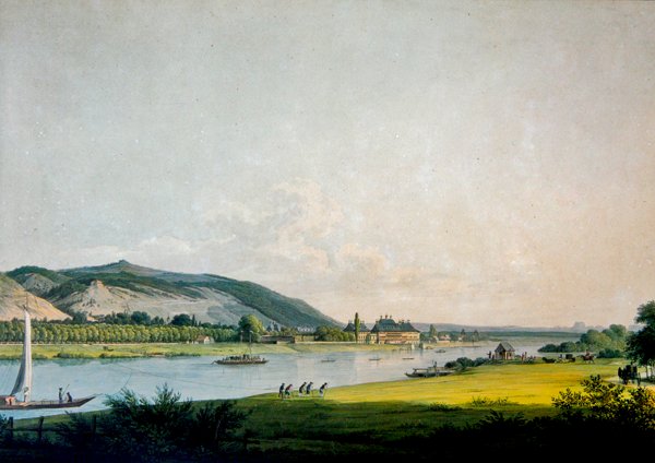 Pillnitz och dess omgivningar, nära Dresden (färggravyr) av Christian Gottlob Hammer