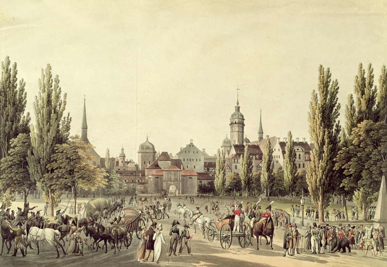 Utsikt över Leipzig från Grimmaporten av Christian Gottlob Hammer
