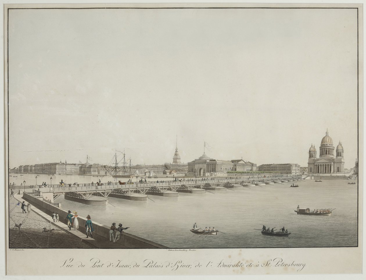 Utsikt över Sankt Isaksbron i Petersburg - Christian Gottlieb Hammer (1779-1864). Etsning, akvarell, före 1820. Statens museum för Sankt Petersburgs historia av Christian Gottlob Hammer