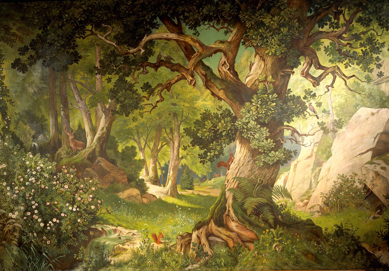 Magikern Klingsors trädgård, från Parzival-cykeln, Great Music Room, c.1883-84 (väggmålning) av Christian Jank