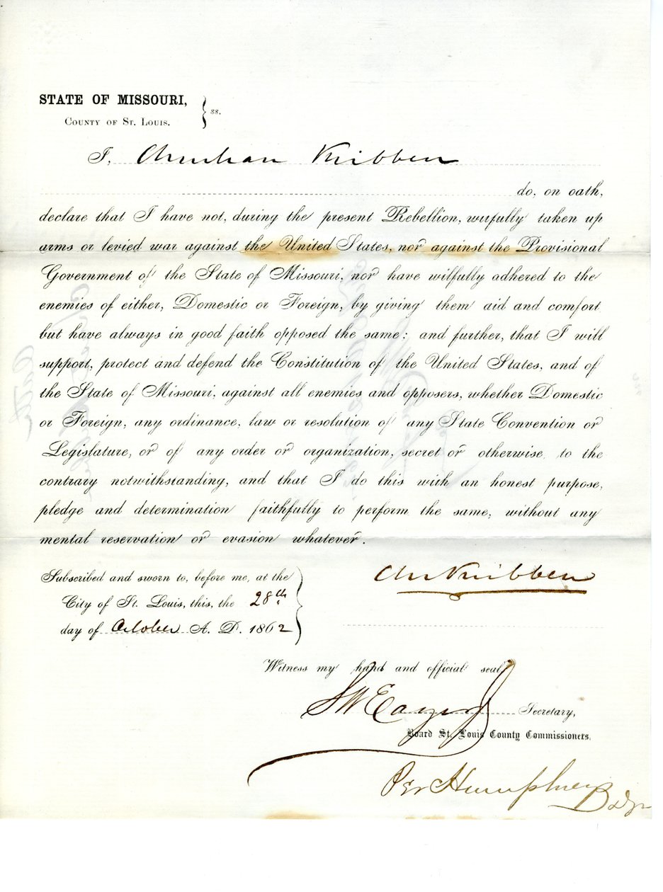 Loyalty oath of Christian Kribben of Missouri, County of St.Louis av Christian Kribben